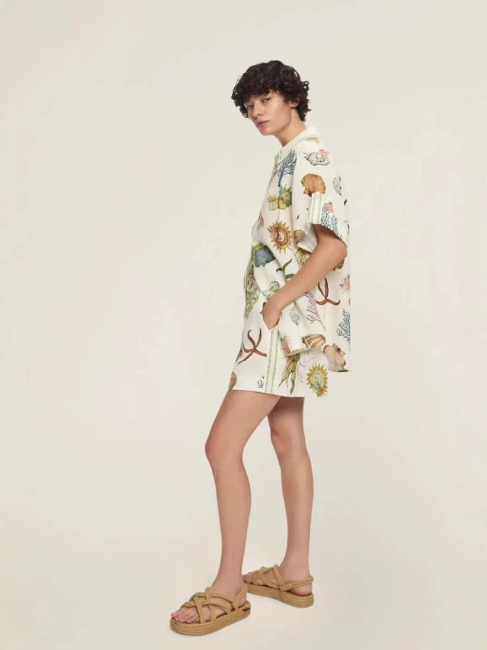 ZARA New Chic Casual Linen Shirt Shorts Set